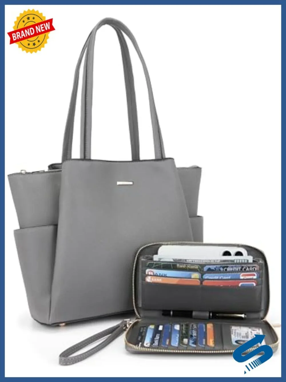 Large Tote Handbag Set with Wallet Faux Leather Satchel Shoulder Bag